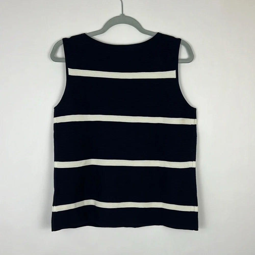 EUC Talbots sweater tank striped navy and cream LP - Picture 2 of 6